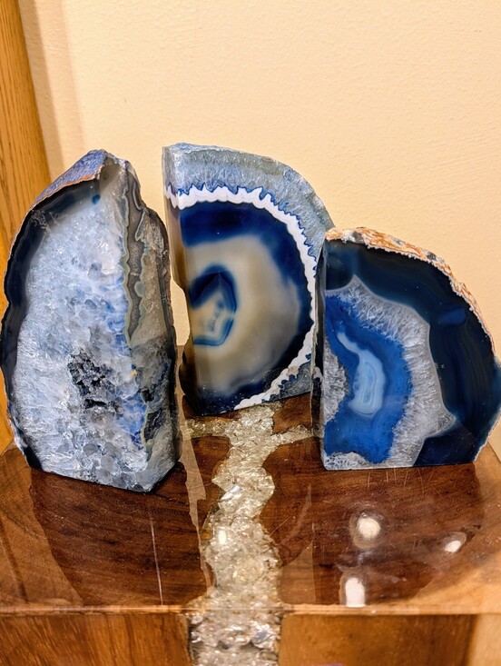Brazilian Agate Other - Agate Geodes Set of 3 Cobalt Blue Polished Sections